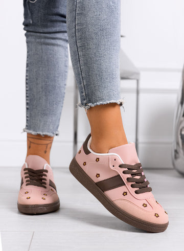 WESTON - Sneakers rosa con margherite ricamate e suola marrone