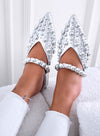 WILDA - Ballerine a sabot argento a punta con borchie a sfera
