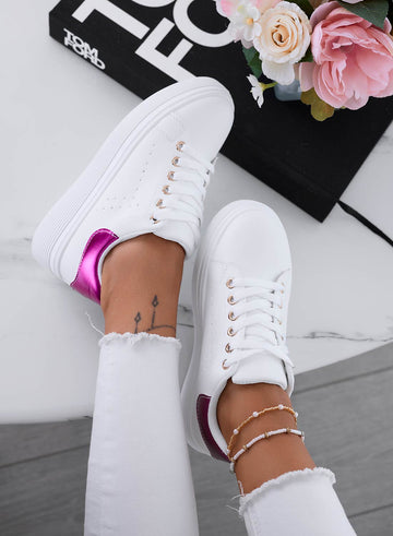 Zapatillas blancas con talón fucsia metalizado