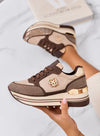 XIOMARA - Sneakers marroni platform con inserti oro e strass