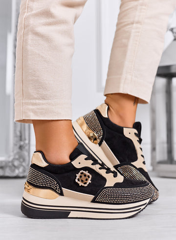 XIOMARA - Sneakers nere platform con inserti oro e strass