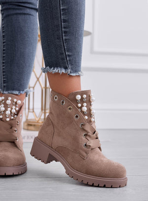 LEANNA - Mud ankle boots with pearls and rhinestones
