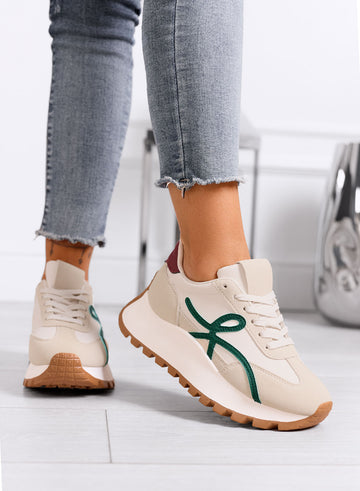 YONA - Sneakers beige con dettagli verdi e suola alta