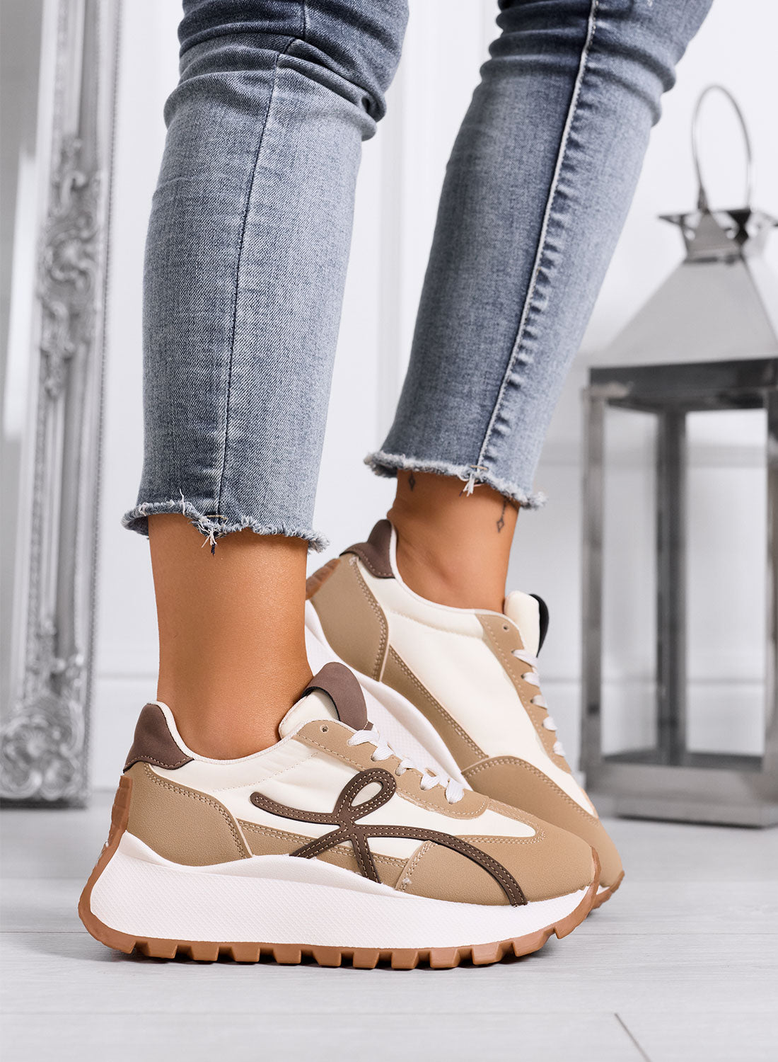 YONA - Mud sneakers with brown details and high sole