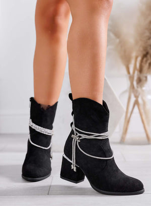 ZAFIRA - Black suede Alexoo ankle boots with rhinestone laces
