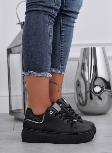 ZORA - Black sneakers with glitter heel