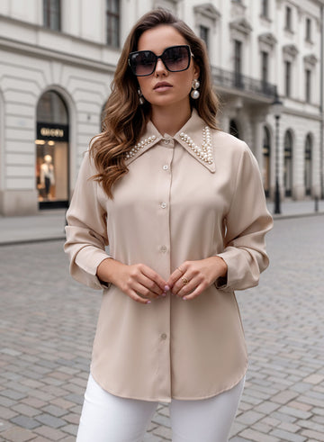 Beige shirt with embellished collar