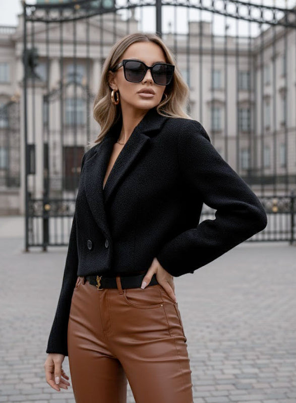 Giacca cappotto corto nera doppio petto