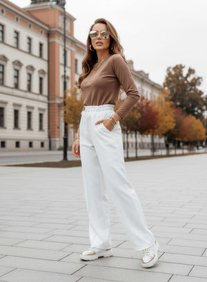 White trousers with elastic and drawstring waist