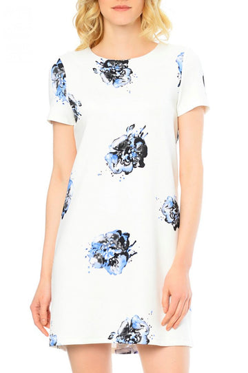 Half-sleeve dress with floral print - White
