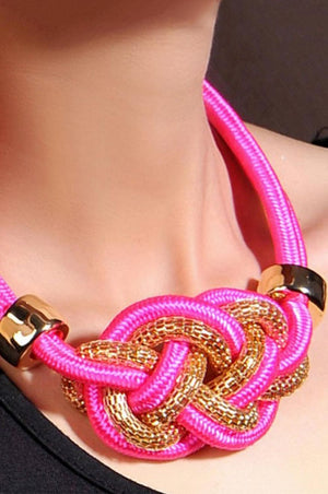 Necklace with cord and metal weave C011 - Fuchsia