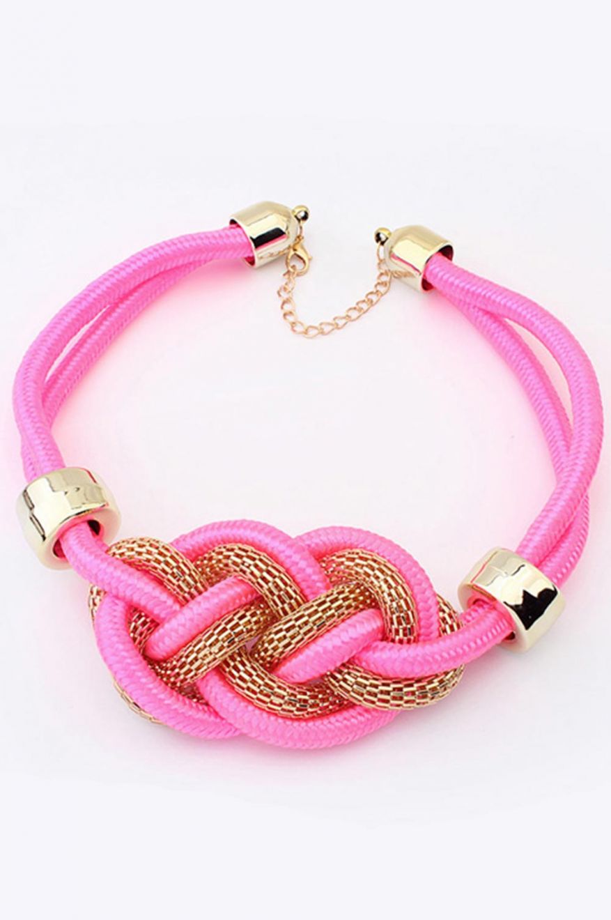 Collana con corda e intreccio metallico C011 - Fuxia