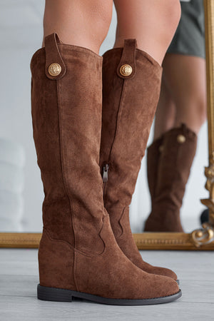 ROYAL - Brown Alexoo boots with internal wedge and gold button