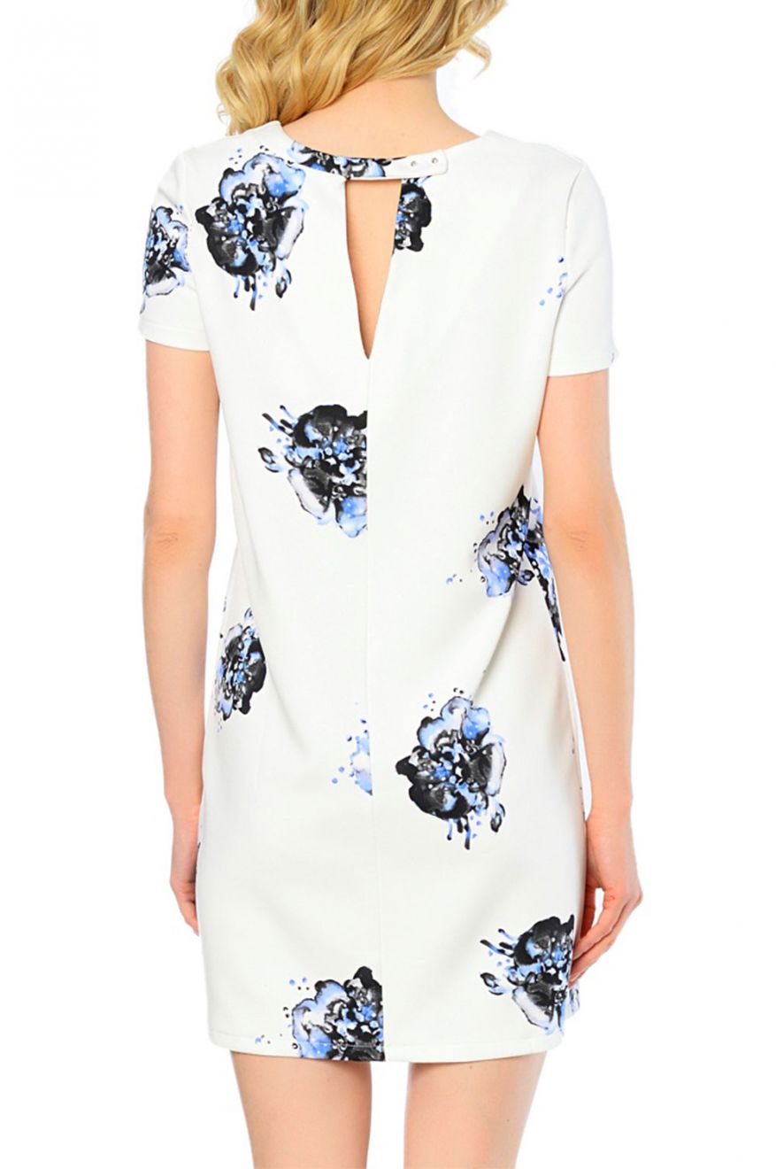 Half-sleeve dress with floral print - White