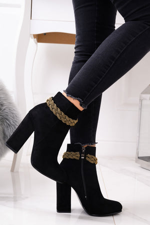 Black Alexoo ankle boots with gold jewel at the ankle