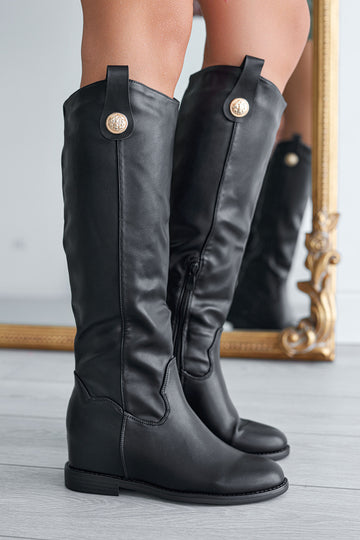 ROYAL - Black Alexoo boots with internal wedge and gold button