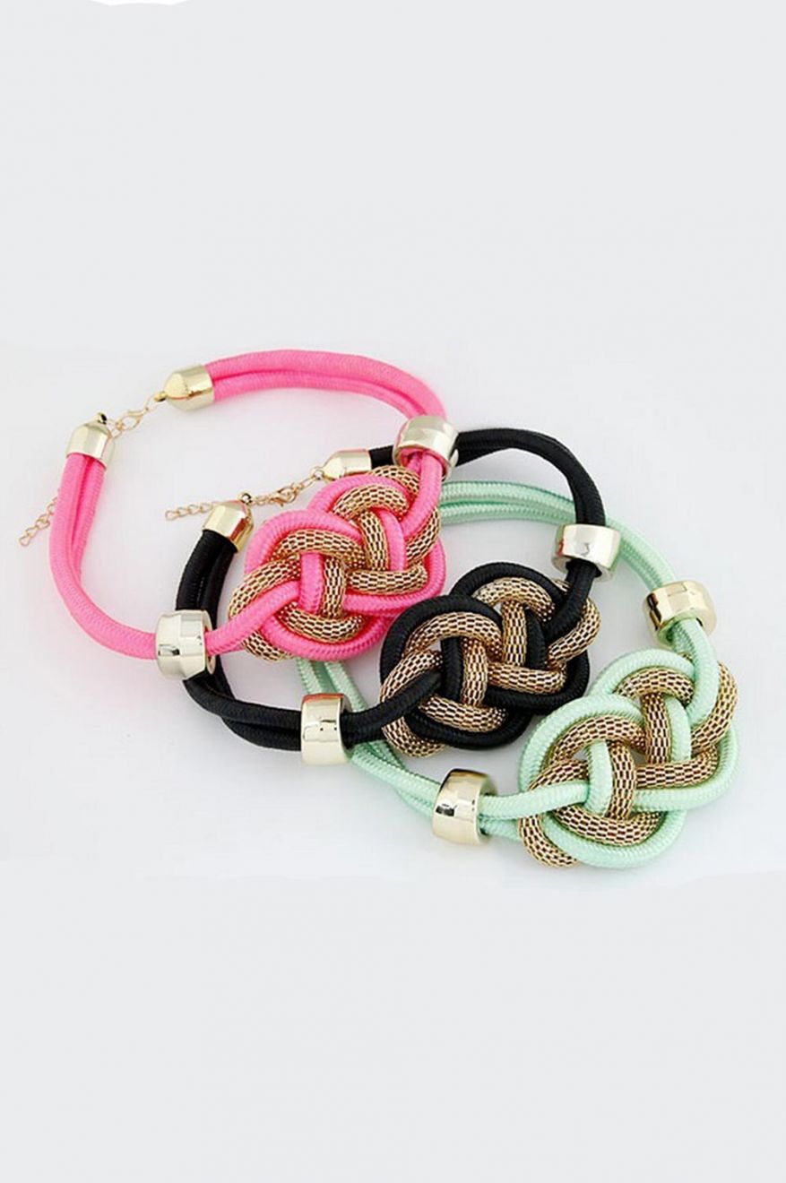 Collana con corda e intreccio metallico C011 - Fuxia