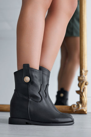 Alexoo black ankle boots with gold button
