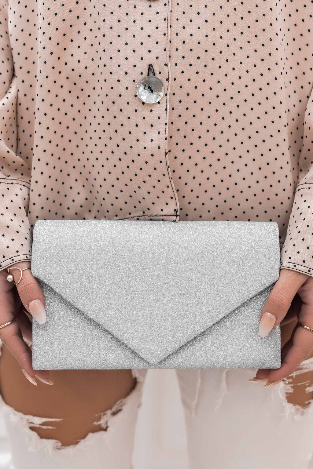 Sac - pochette B204 argentée avec paillettes