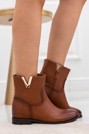 SIENNA - Camel ankle boots with internal wedge