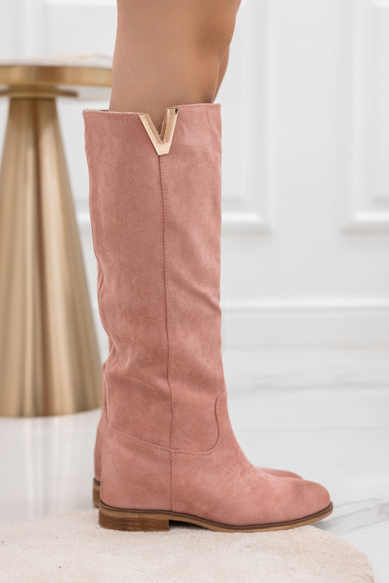RANDA - Pink suede boots with internal wedge