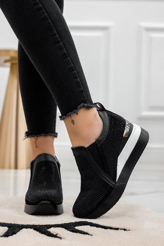 DARCEY - Sneakers nere con strass e zeppa