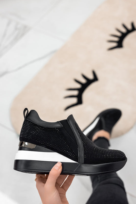 DARCEY - Sneakers nere con strass e zeppa