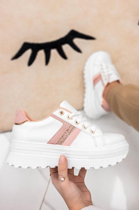 ROSY - Sneakers bianche con inserti rosa e glitter
