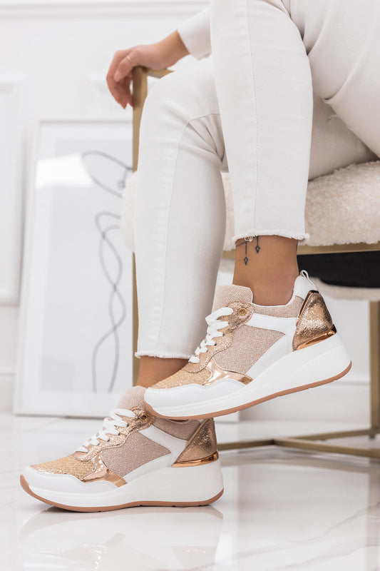 CORINE - Sneakers bianche con inserti laminati oro rosa