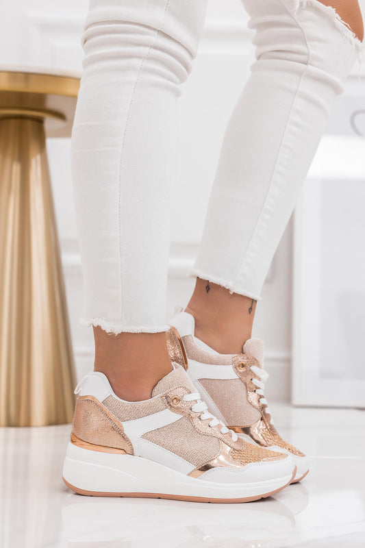 CORINE - Sneakers bianche con inserti laminati oro rosa