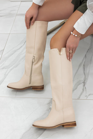 RANDA - Beige boots with internal wedge