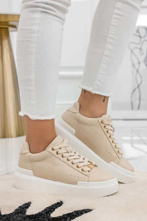 NADIA - Beige Alexoo sneakers with gold finishes