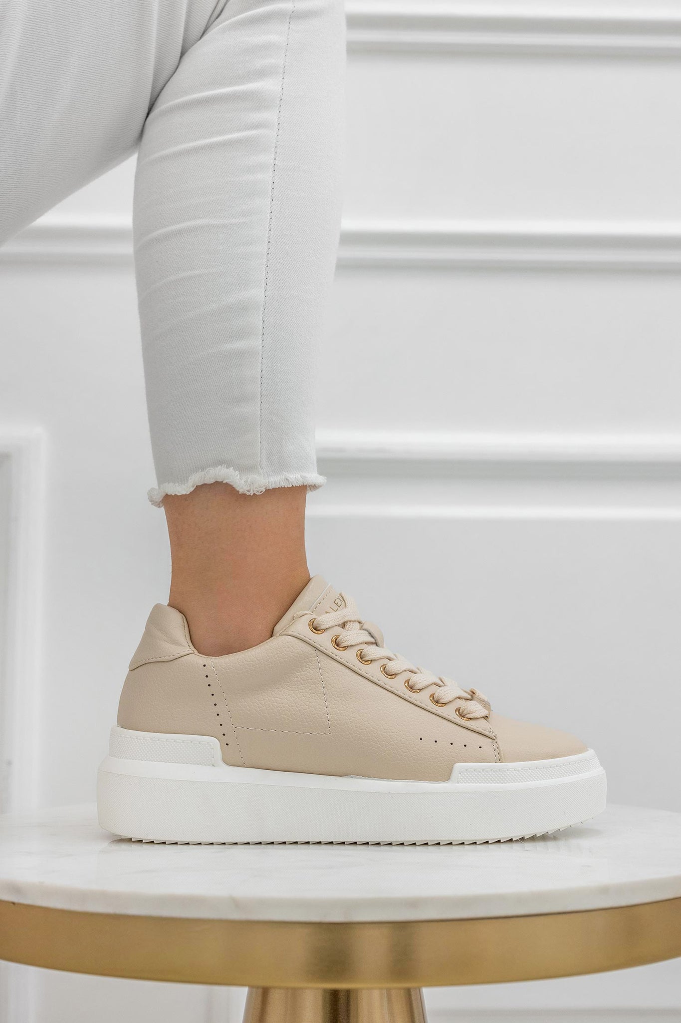 NADIA - Beige Alexoo sneakers with gold finishes