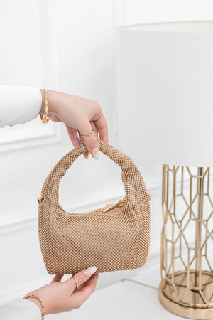 Gold jewel clutch bag with rhinestones B208