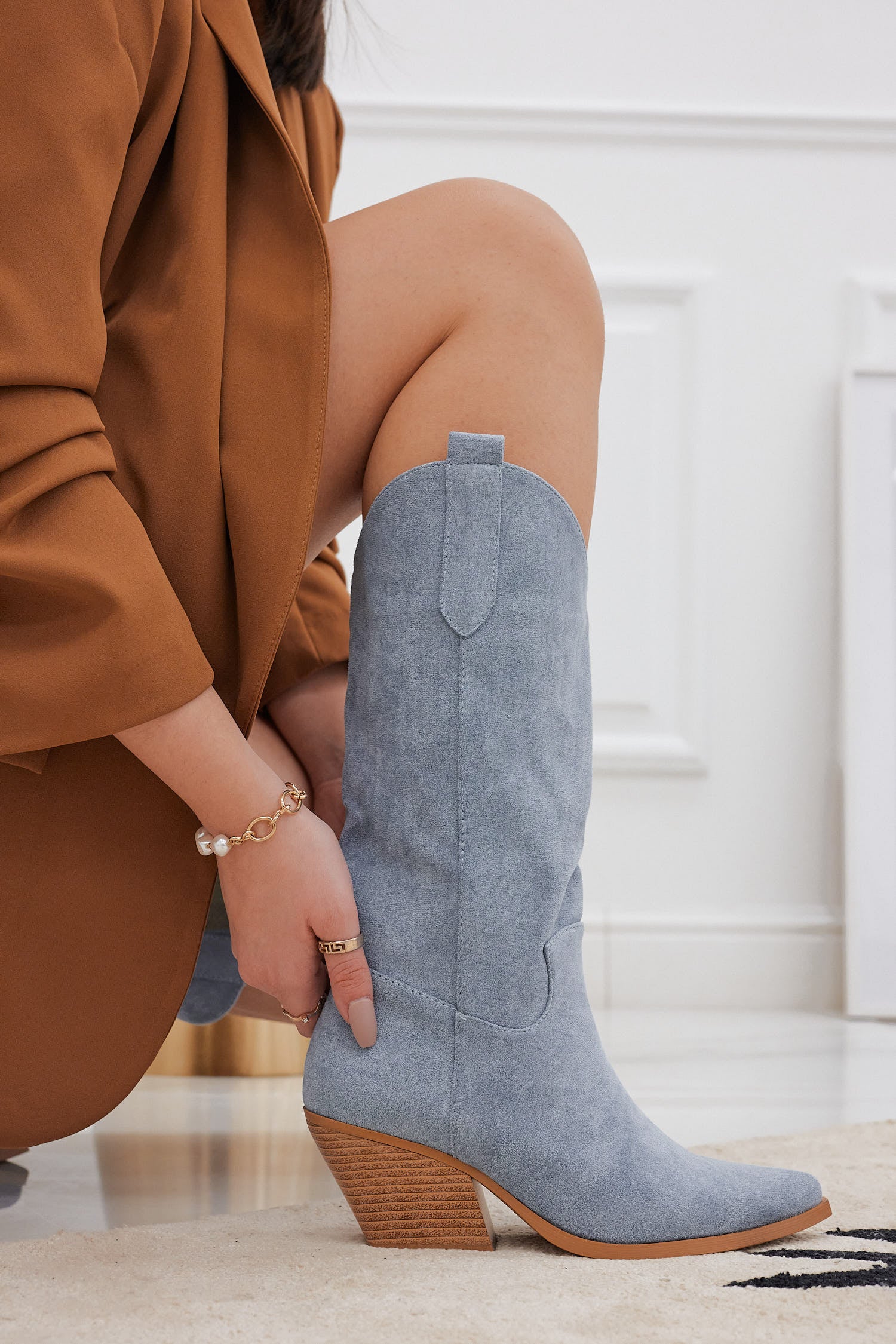 Bottes camperos bleues avec talon confortable