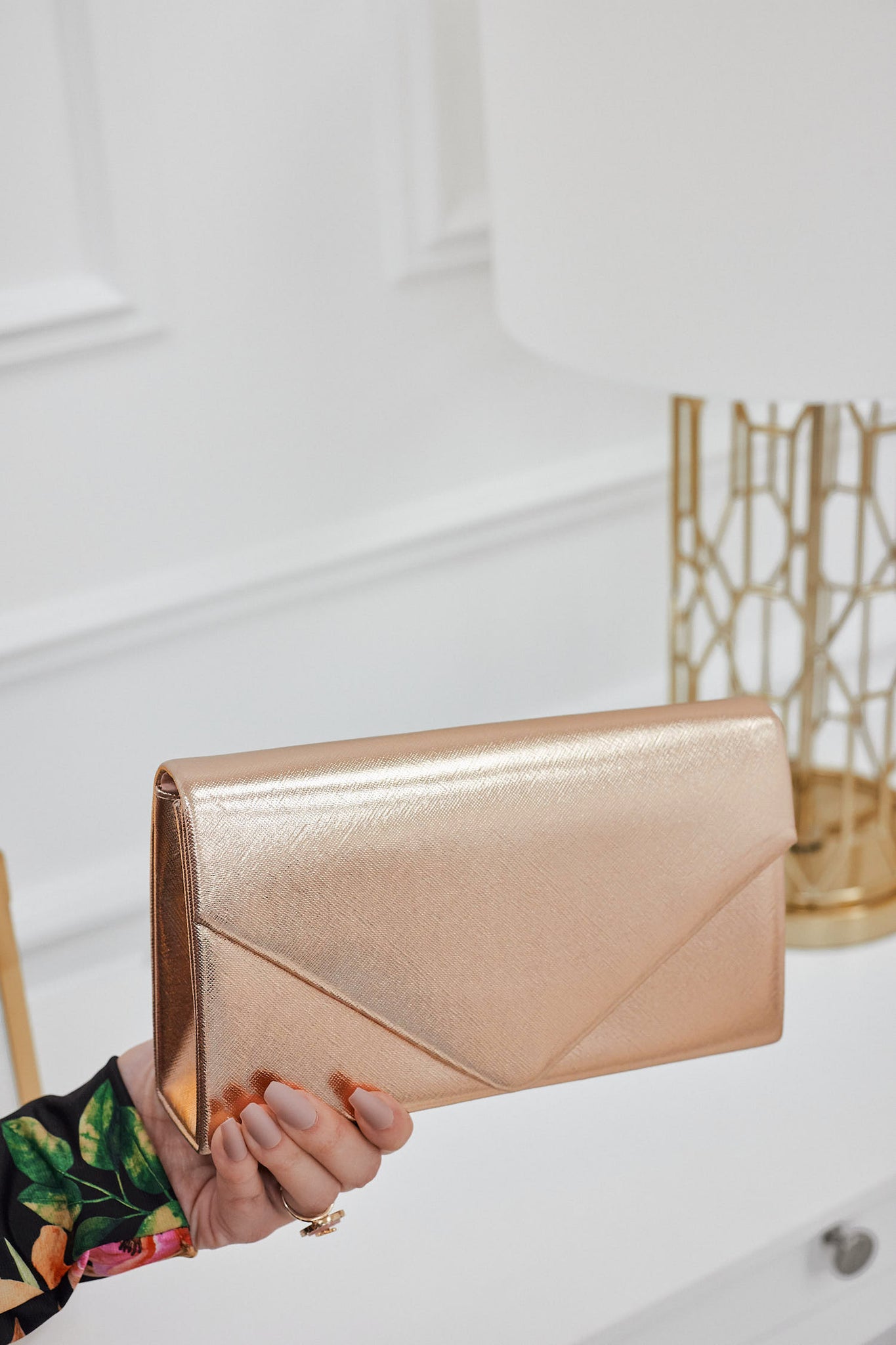 Metallic rose gold B210 clutch bag