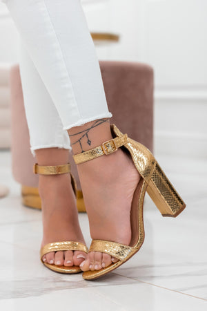 TABITHA - Gold Alexoo sandals with strap and comfortable heel