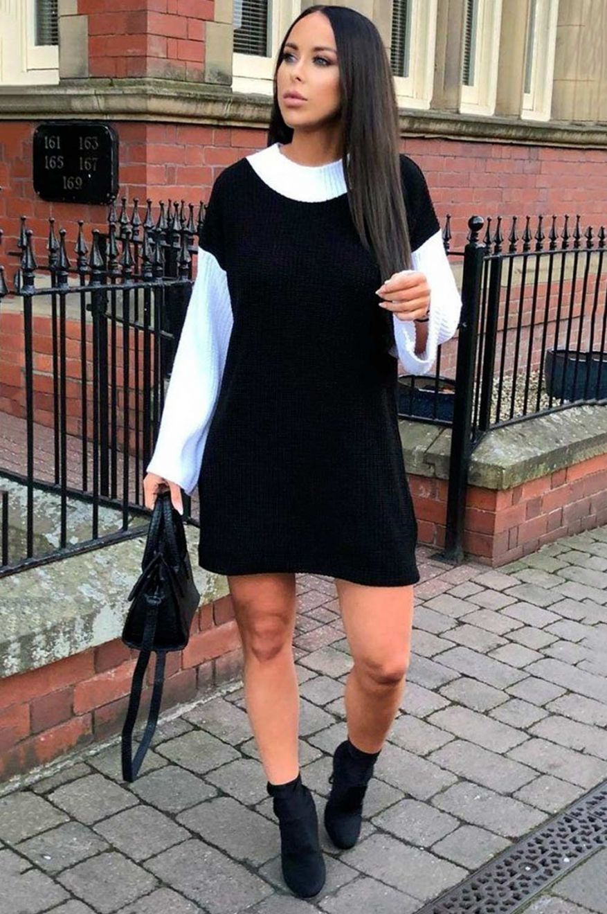Two-tone knit dress Black