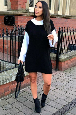 Two-tone knit dress Black