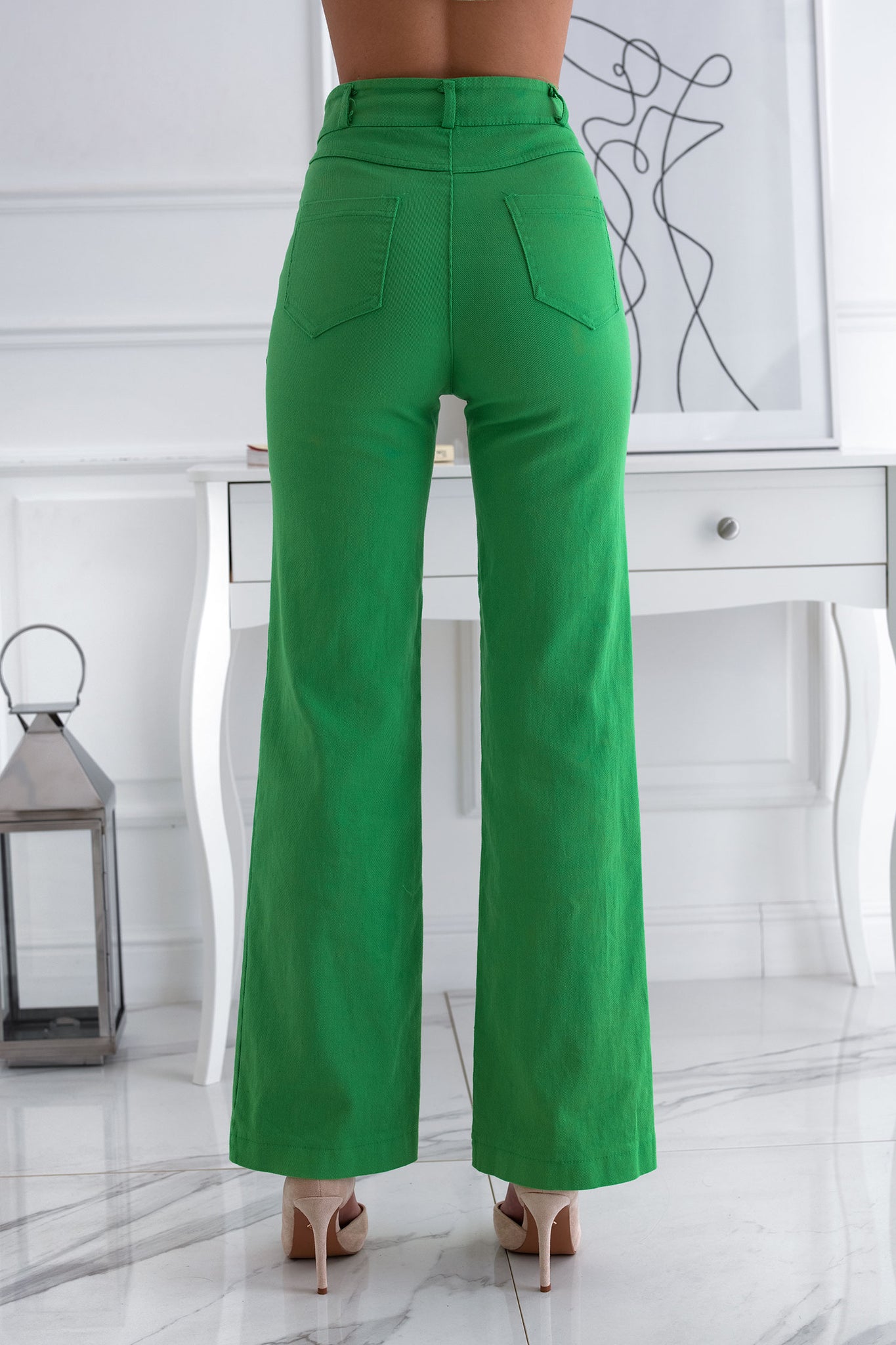 Green flared cotton trousers