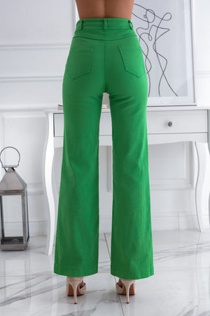 Green flared cotton trousers