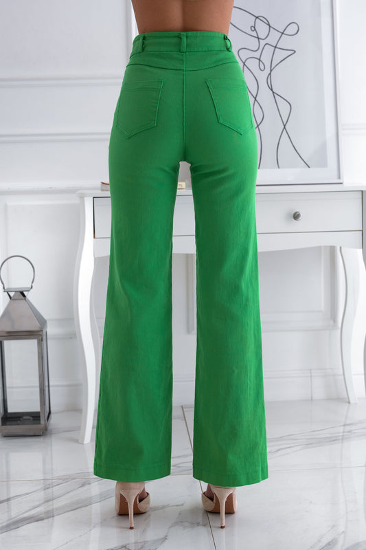 Pantalone verde in cotone a zampa