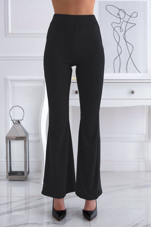 Black flared ribbed stretch trousers