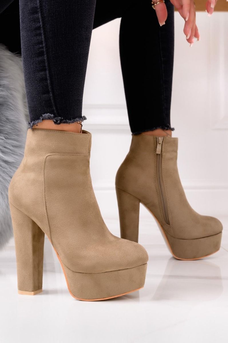 FELICIA - Taupe suede ankle boots with high heel
