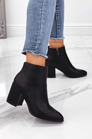 Black ankle boots in faux leather with comfortable heel