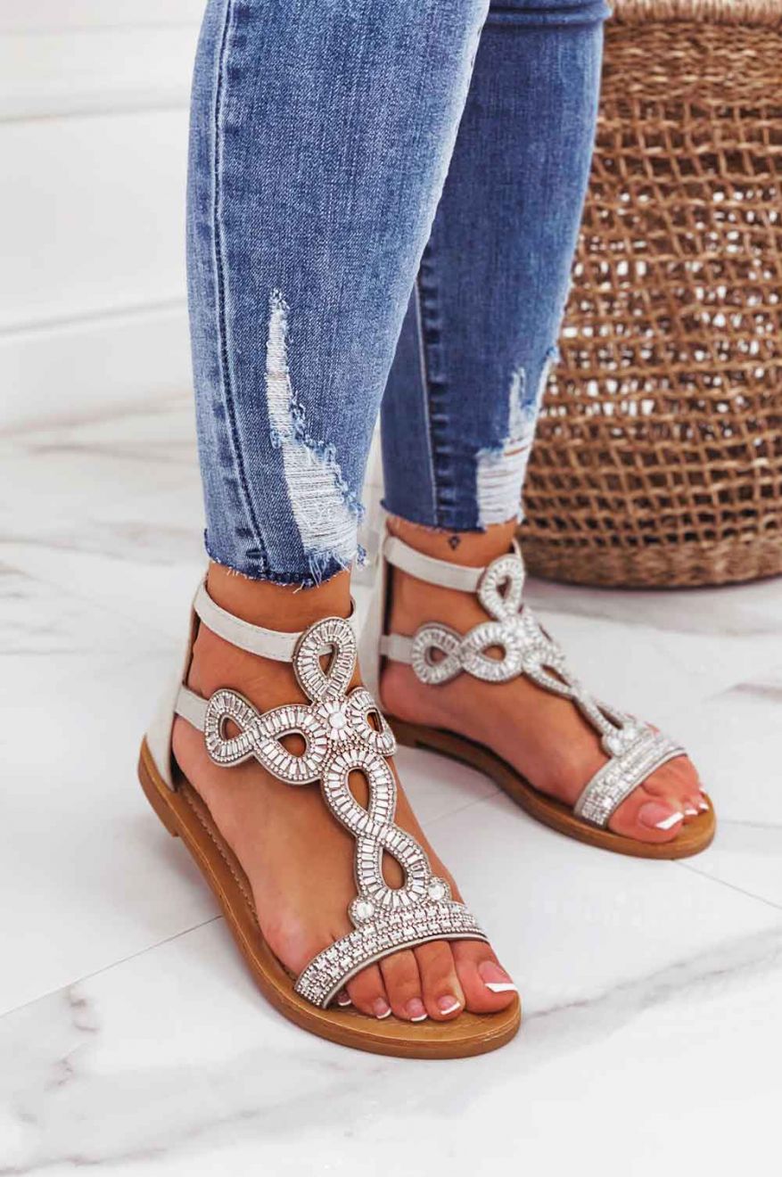 Sandali grigi bassi gioiello con strass