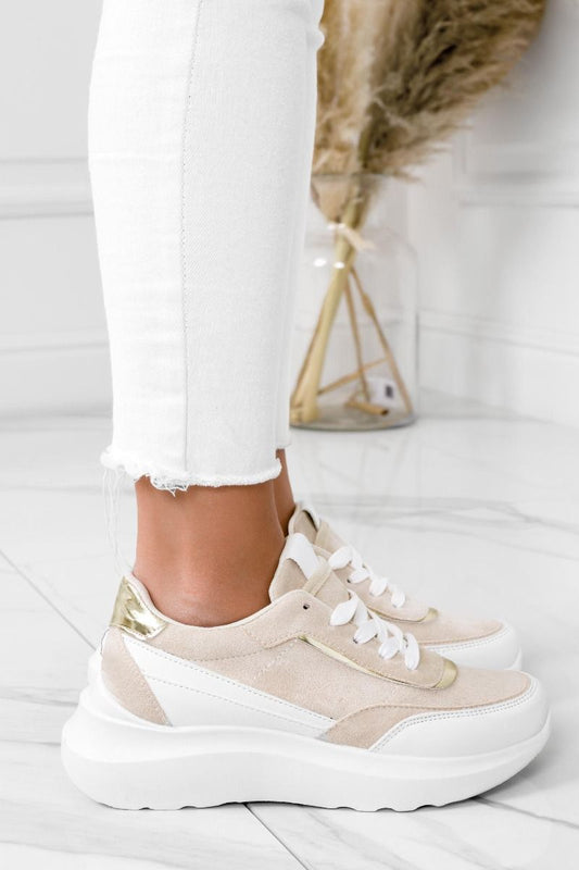 DONATA - Sneakers bianche con pannelli a contrasto beige