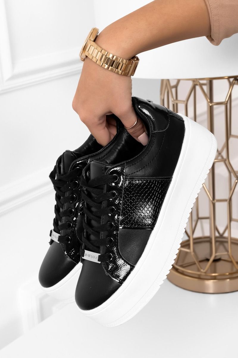MORENA - Sneakers nere con inserti effetto pitonato