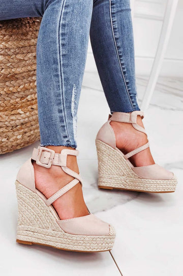 Nude espadrilles with wedge heel and crossover straps