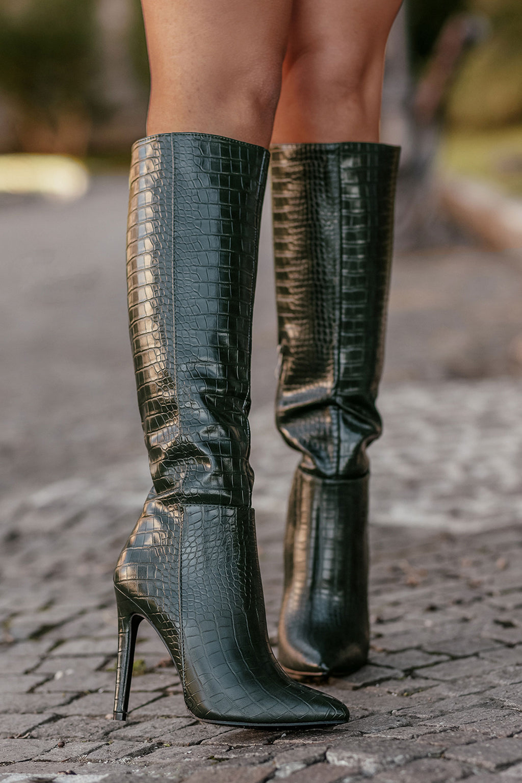 BRENDA - Green Alexoo boots with high heel